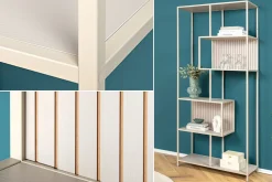 Riess-Ambiente Skandinavisch|Standregale > Modernes Bücherregal SLIM LINE 185cm champagner beige Metallgestell sechs Regalböden