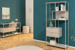 Riess-Ambiente Skandinavisch|Standregale > Modernes Bücherregal SLIM LINE 185cm champagner beige Metall mit Schubladen