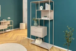 Riess-Ambiente Skandinavisch|Standregale > Modernes Bücherregal SLIM LINE 185cm champagner beige Metall mit Schubladen