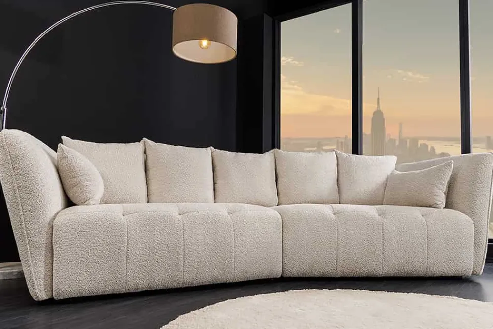 Riess-Ambiente Skandinavisch|Xxl Sofa > Modernes Big Sofa ROYAL 295cm champagner beige Bouclé Federkern XXL-Couch