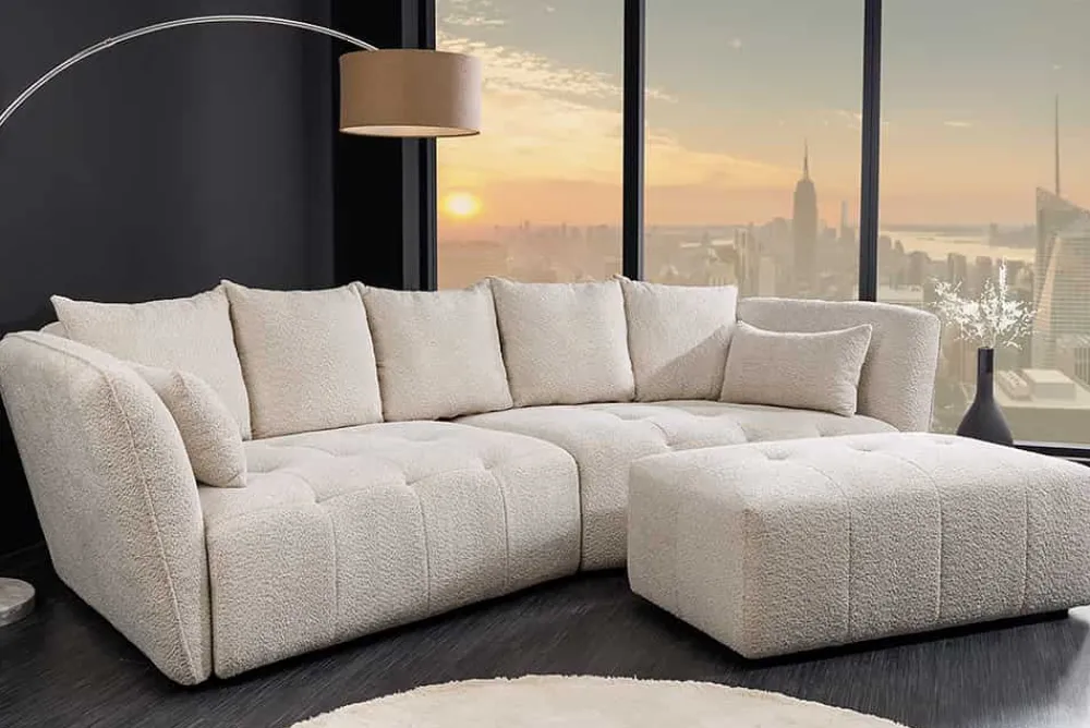 Riess-Ambiente Skandinavisch|Xxl Sofa > Modernes Big Sofa ROYAL 295cm champagner beige Bouclé Federkern XXL-Couch