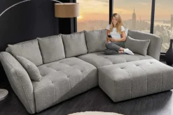 Riess-Ambiente Skandinavisch|Xxl Sofa > Modernes Big Sofa ROYAL 295cm grau Bouclé Federkern XXL-Couch inkl. Kissen