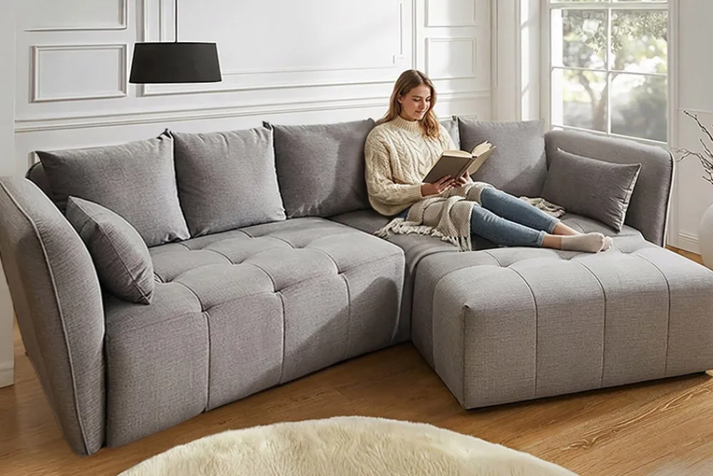 Riess-Ambiente Skandinavisch|Xxl Sofa > Modernes Big Sofa ROYAL 295cm grau Veloursstoff Federkern XXL-Couch