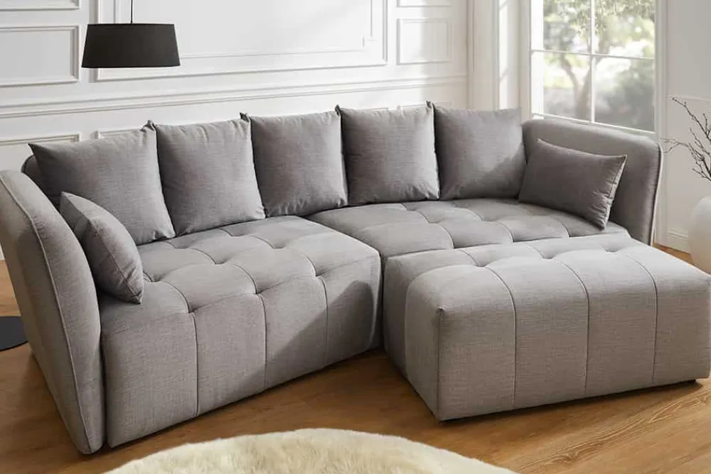 Riess-Ambiente Skandinavisch|Xxl Sofa > Modernes Big Sofa ROYAL 295cm grau Veloursstoff Federkern XXL-Couch