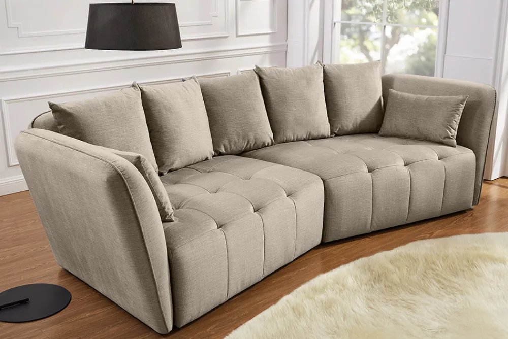 Riess-Ambiente Skandinavisch|Xxl Sofa > Modernes Big Sofa ROYAL 295cm greige Veloursstoff Federkern XXL-Couch