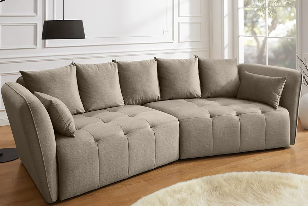 Riess-Ambiente Skandinavisch|Xxl Sofa > Modernes Big Sofa ROYAL 295cm greige Veloursstoff Federkern XXL-Couch