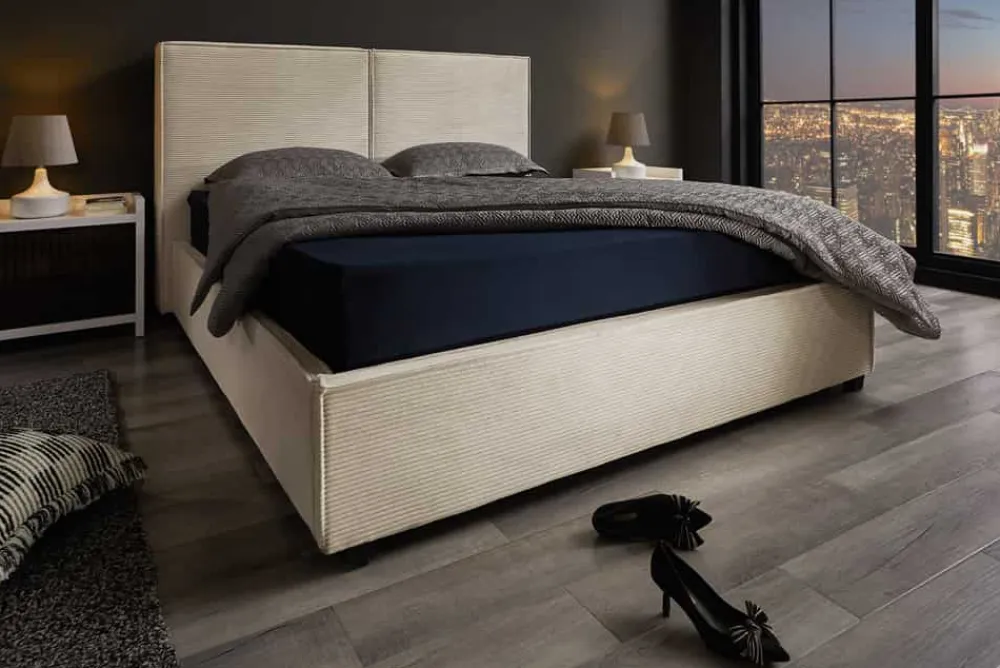 Riess-Ambiente Boxbetten > Modernes Boxbett ROCCO 180x200cm beige Cord mit Stauraum und Lattenrost