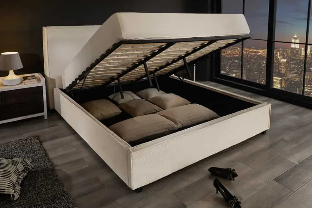 Riess-Ambiente Boxbetten > Modernes Boxbett ROCCO 180x200cm beige Cord mit Stauraum und Lattenrost