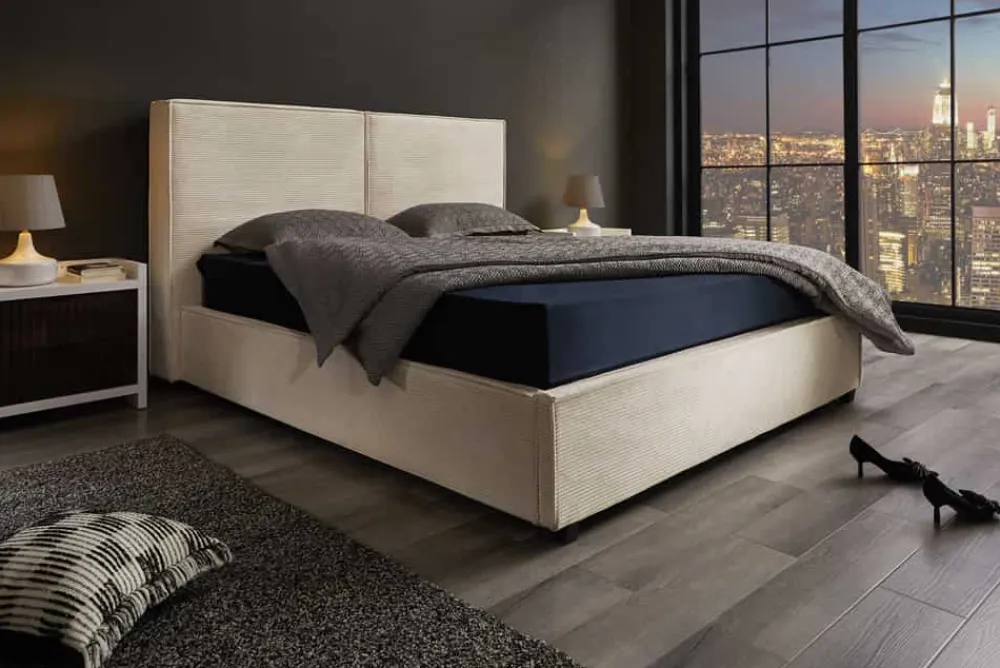 Riess-Ambiente Boxbetten > Modernes Boxbett ROCCO 180x200cm beige Cord mit Stauraum und Lattenrost