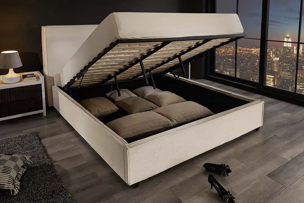 Riess-Ambiente Boxbetten > Modernes Boxbett ROCCO 160x200cm beige Cord mit Stauraum und Lattenrost