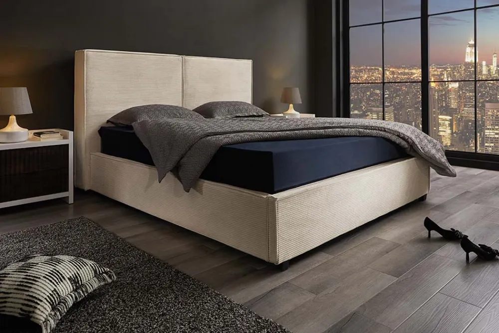 Riess-Ambiente Boxbetten > Modernes Boxbett ROCCO 160x200cm beige Cord mit Stauraum und Lattenrost