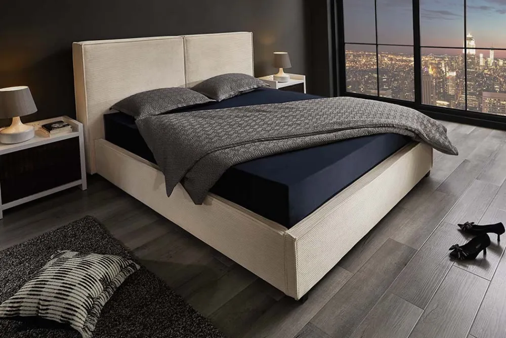 Riess-Ambiente Boxbetten > Modernes Boxbett ROCCO 160x200cm beige Cord mit Stauraum und Lattenrost