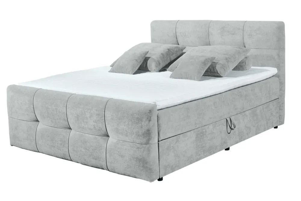 Riess-Ambiente Boxspringbetten > Modernes Boxspringbett TOULOUSE 160x200cm silbergrau inkl. Matratze Topper Stauraum