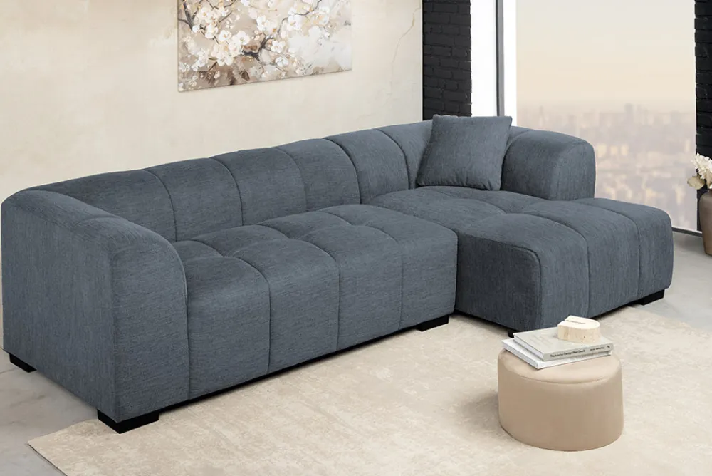 Riess-Ambiente Skandinavisch|Ecksofa > Modernes Ecksofa CITY 240cm blau Strukturstoff 3-Sitzer Couch inkl. Kissen