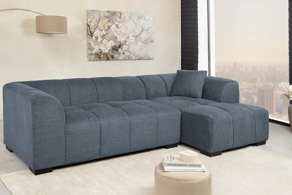 Riess-Ambiente Skandinavisch|Ecksofa > Modernes Ecksofa CITY 240cm blau Strukturstoff 3-Sitzer Couch inkl. Kissen