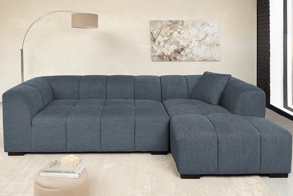 Riess-Ambiente Skandinavisch|Ecksofa > Modernes Ecksofa CITY 240cm blau Strukturstoff 3-Sitzer Couch inkl. Kissen