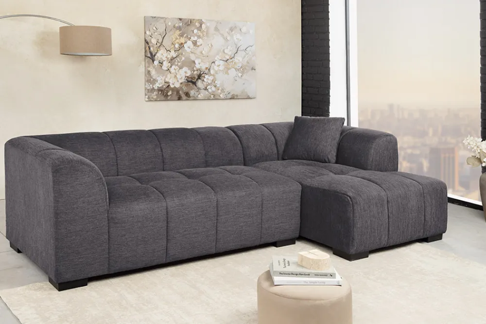 Riess-Ambiente Skandinavisch|Ecksofa > Modernes Ecksofa CITY 240cm grau Strukturstoff 3-Sitzer Couch inkl. Kissen