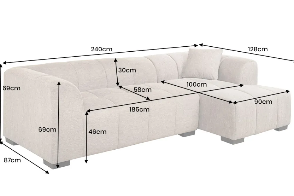 Riess-Ambiente Skandinavisch|Ecksofa > Modernes Ecksofa CITY 240cm grau Strukturstoff 3-Sitzer Couch inkl. Kissen