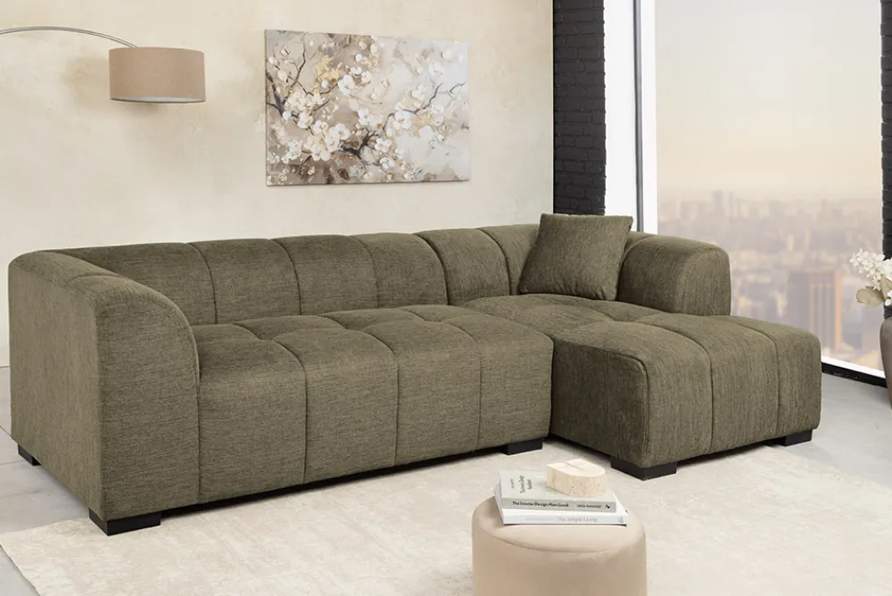 Riess-Ambiente Ecksofa > Modernes Ecksofa CITY 240cm grün Strukturstoff 3-Sitzer Couch inkl. Kissen