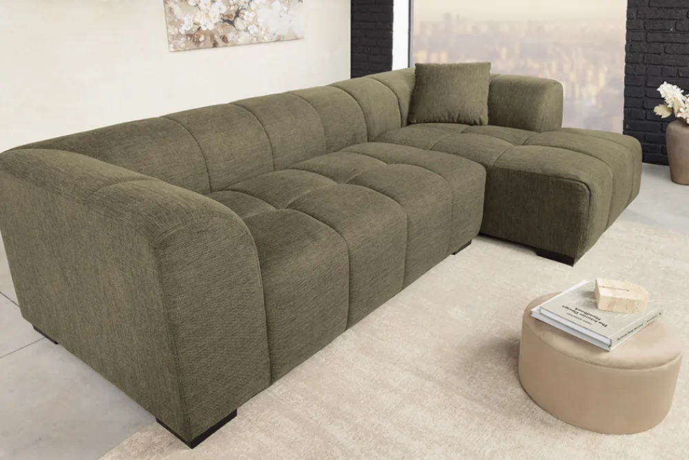 Riess-Ambiente Ecksofa > Modernes Ecksofa CITY 240cm grün Strukturstoff 3-Sitzer Couch inkl. Kissen