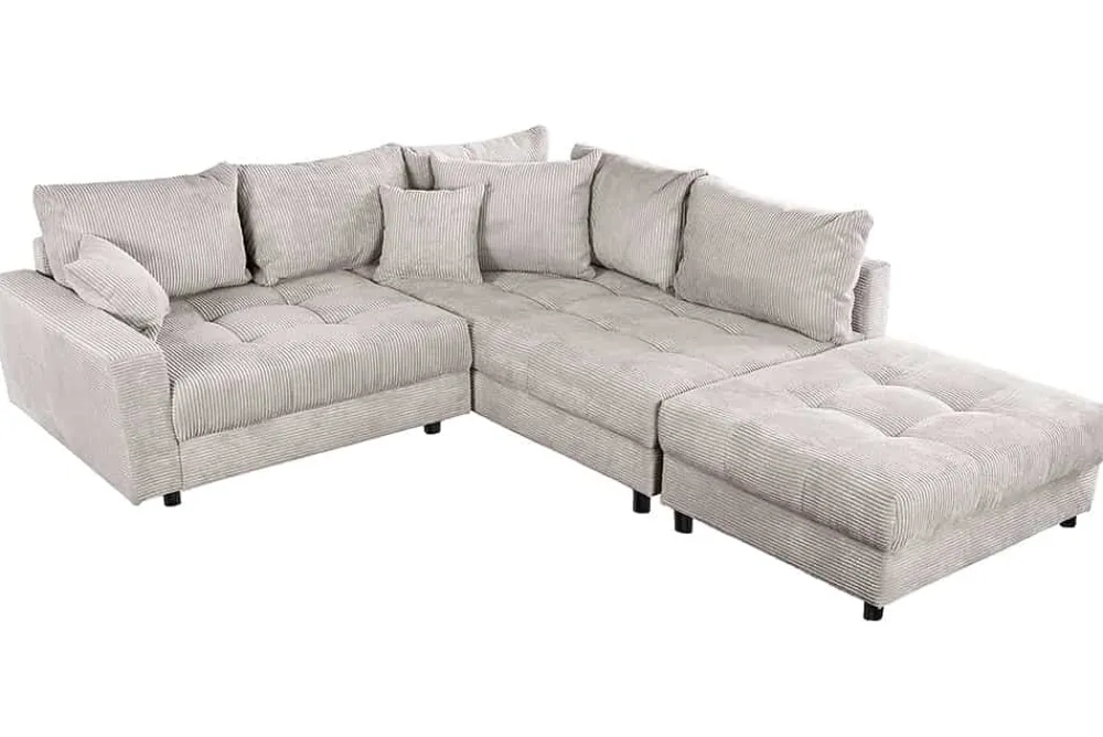 Riess-Ambiente Skandinavisch|Xxl Sofa > Modernes Ecksofa KENT 220cm beige Cord inkl. Hocker Federkern L-Form Wohnlandschaft