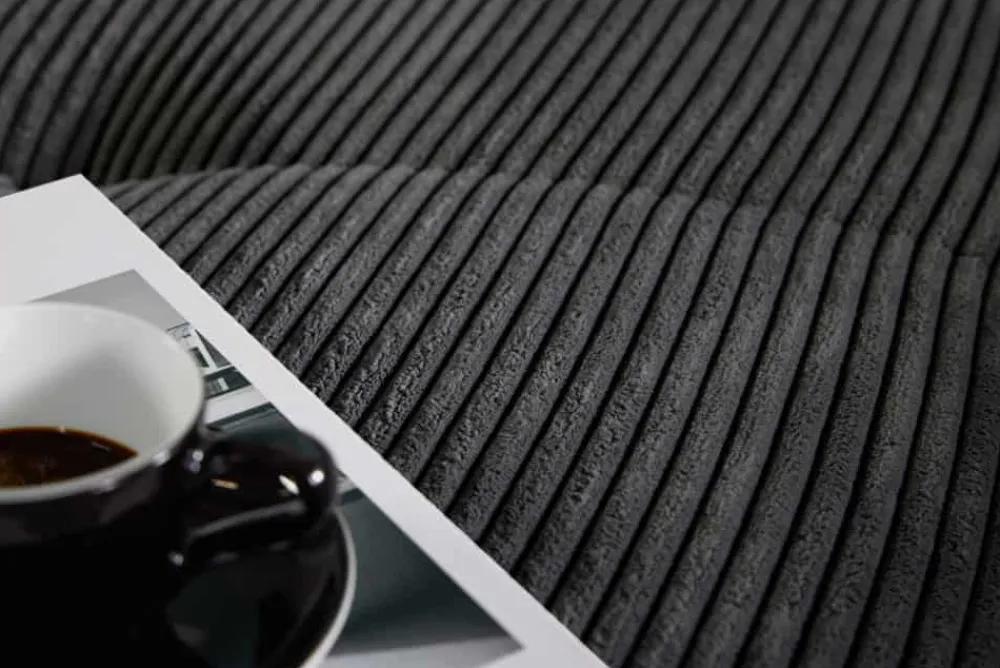 Riess-Ambiente Skandinavisch|Ecksofa > Modernes Ecksofa KENT 220cm dunkelgrau Cord inklusive Hocker Federkern Wohnlandschaft