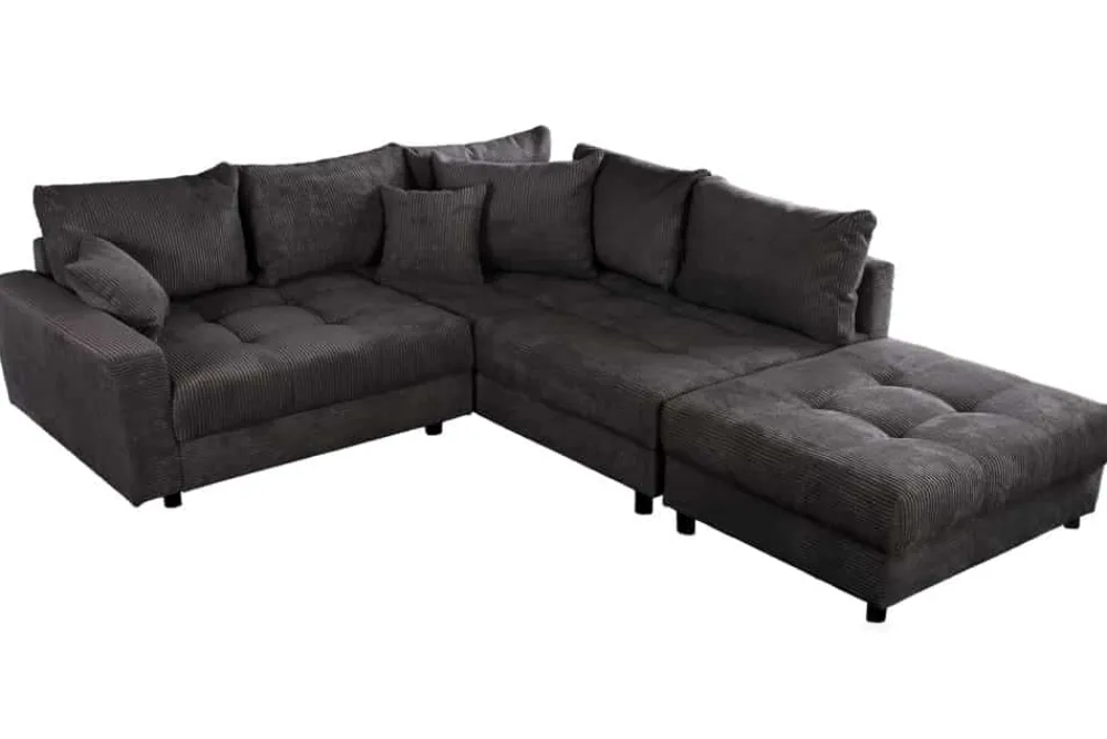 Riess-Ambiente Skandinavisch|Ecksofa > Modernes Ecksofa KENT 220cm dunkelgrau Cord inklusive Hocker Federkern Wohnlandschaft