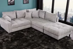 Riess-Ambiente Skandinavisch|Xxl Sofa > Modernes Ecksofa KENT 220cm hellgrau Cord inkl. Hocker Federkern L-Form Wohnlandschaft