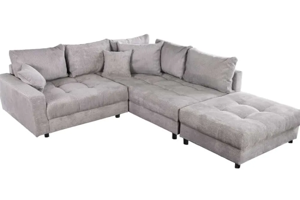 Riess-Ambiente Skandinavisch|Xxl Sofa > Modernes Ecksofa KENT 220cm hellgrau Cord inkl. Hocker Federkern L-Form Wohnlandschaft