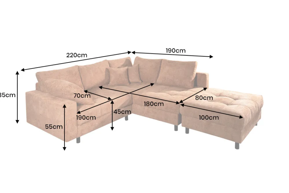 Riess-Ambiente Skandinavisch|Xxl Sofa > Modernes Ecksofa KENT 220cm rostbraun Chenille inkl. Hocker Federkern Wohnlandschaft