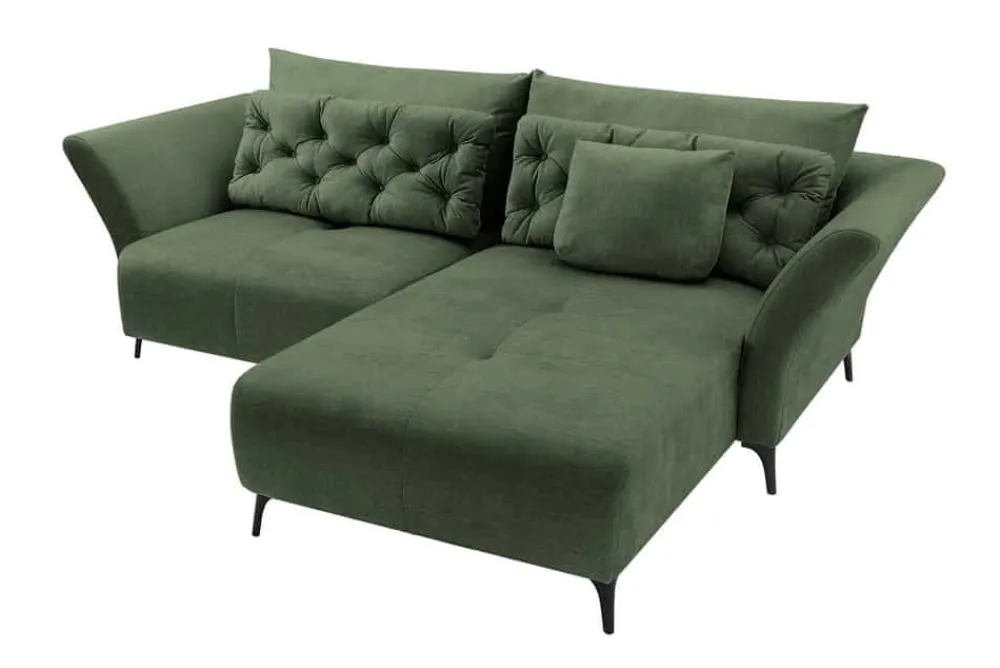 Riess-Ambiente Samt Möbel|Xxl Sofa > Modernes Ecksofa MARRAKESCH 265cm grün Samt 3-Sitzer inkl. Kissen Ottomane rechts