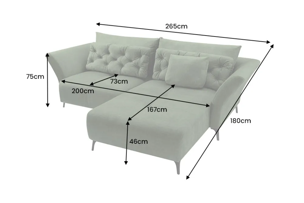 Riess-Ambiente Samt Möbel|Xxl Sofa > Modernes Ecksofa MARRAKESCH 265cm grün Samt 3-Sitzer inkl. Kissen Ottomane rechts
