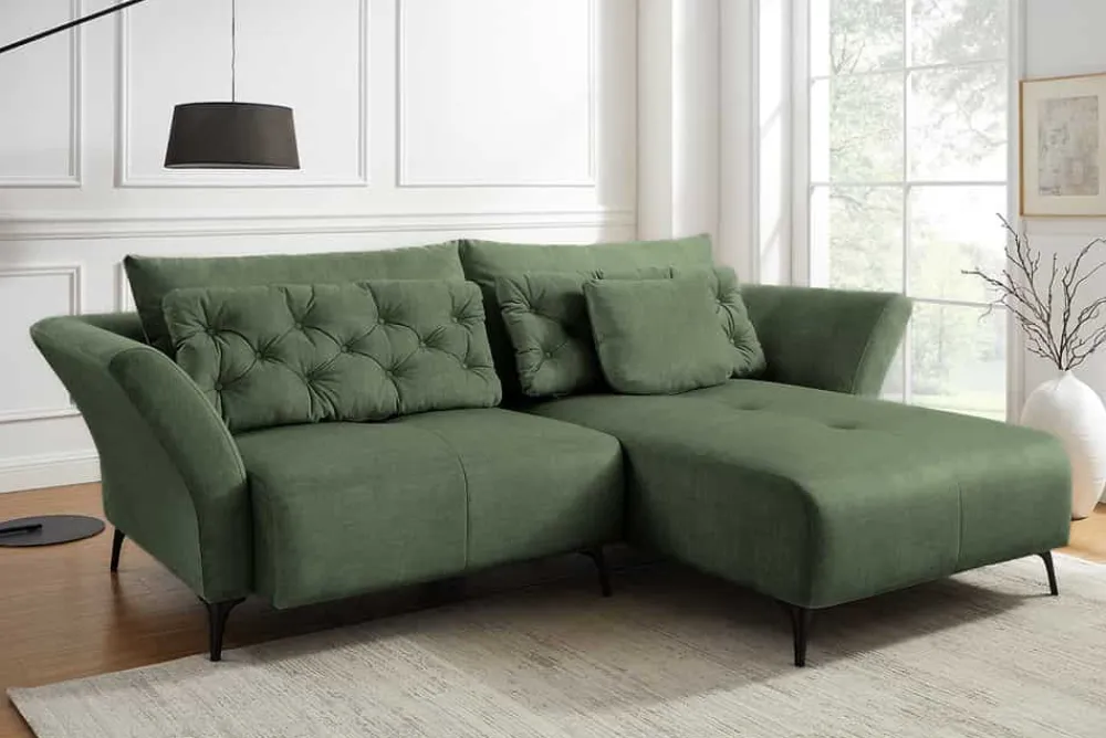 Riess-Ambiente Samt Möbel|Xxl Sofa > Modernes Ecksofa MARRAKESCH 265cm grün Samt 3-Sitzer inkl. Kissen Ottomane rechts