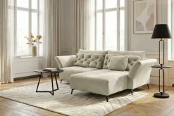 Riess-Ambiente Samt Möbel|Xxl Sofa > Modernes Ecksofa MARRAKESCH 265cm beige Samt 3-Sitzer inkl. Kissen Ottomane rechts