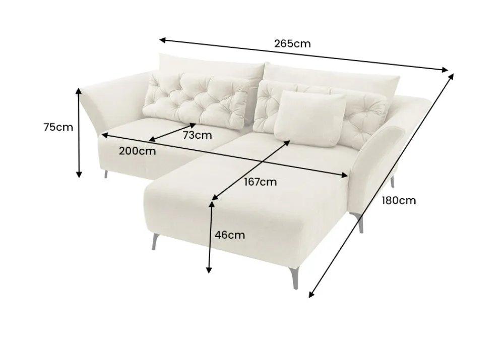 Riess-Ambiente Samt Möbel|Xxl Sofa > Modernes Ecksofa MARRAKESCH 265cm beige Samt 3-Sitzer inkl. Kissen Ottomane rechts