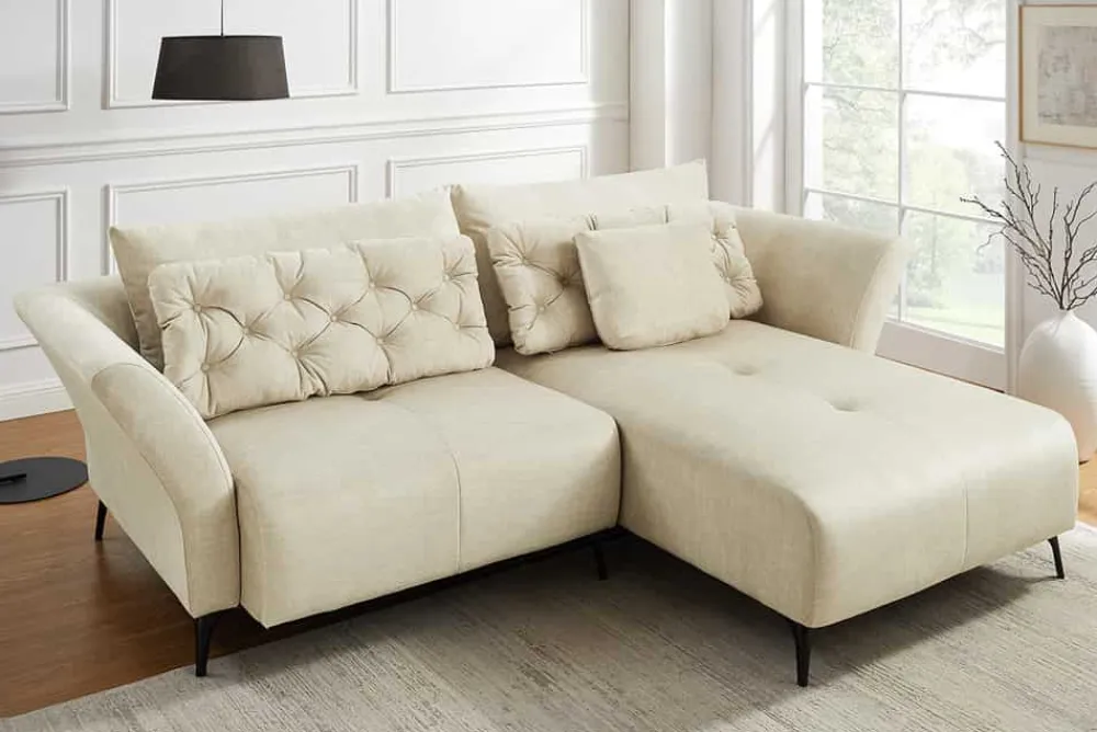Riess-Ambiente Samt Möbel|Xxl Sofa > Modernes Ecksofa MARRAKESCH 265cm beige Samt 3-Sitzer inkl. Kissen Ottomane rechts