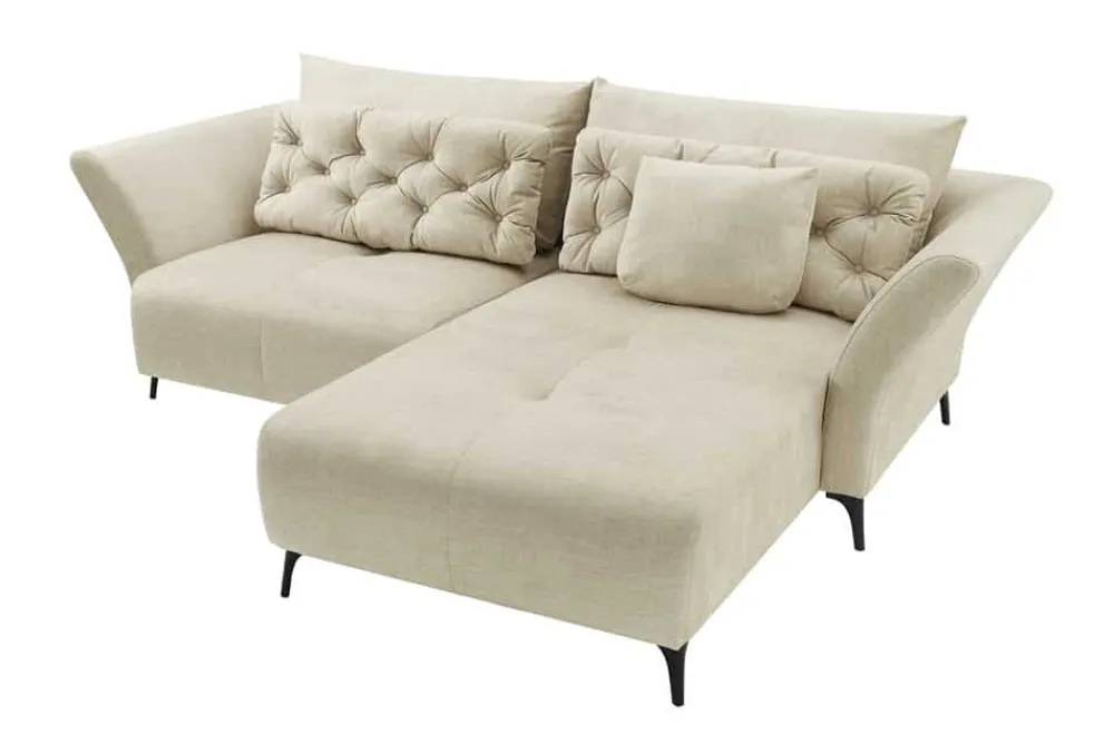 Riess-Ambiente Samt Möbel|Xxl Sofa > Modernes Ecksofa MARRAKESCH 265cm beige Samt 3-Sitzer inkl. Kissen Ottomane rechts