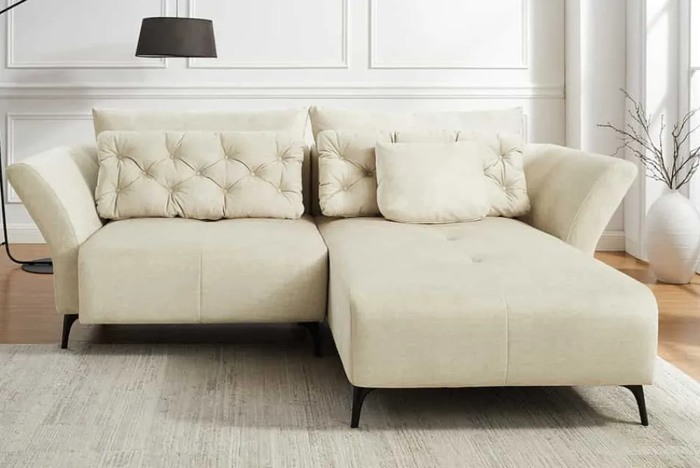 Riess-Ambiente Samt Möbel|Xxl Sofa > Modernes Ecksofa MARRAKESCH 265cm beige Samt 3-Sitzer inkl. Kissen Ottomane rechts