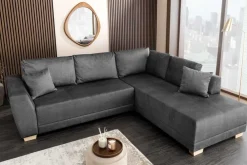 Riess-Ambiente Ecksofa > Modernes Ecksofa NORWAY 250cm grau Vogue Velours Samt Schlafsofa mit Stauraum