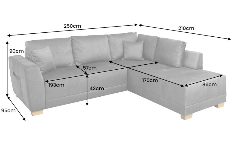 Riess-Ambiente Ecksofa > Modernes Ecksofa NORWAY 250cm grau Vogue Velours Samt Schlafsofa mit Stauraum