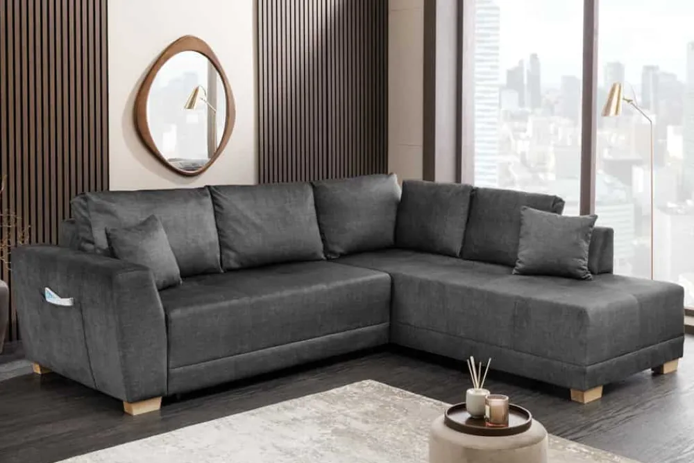 Riess-Ambiente Ecksofa > Modernes Ecksofa NORWAY 250cm grau Vogue Velours Samt Schlafsofa mit Stauraum
