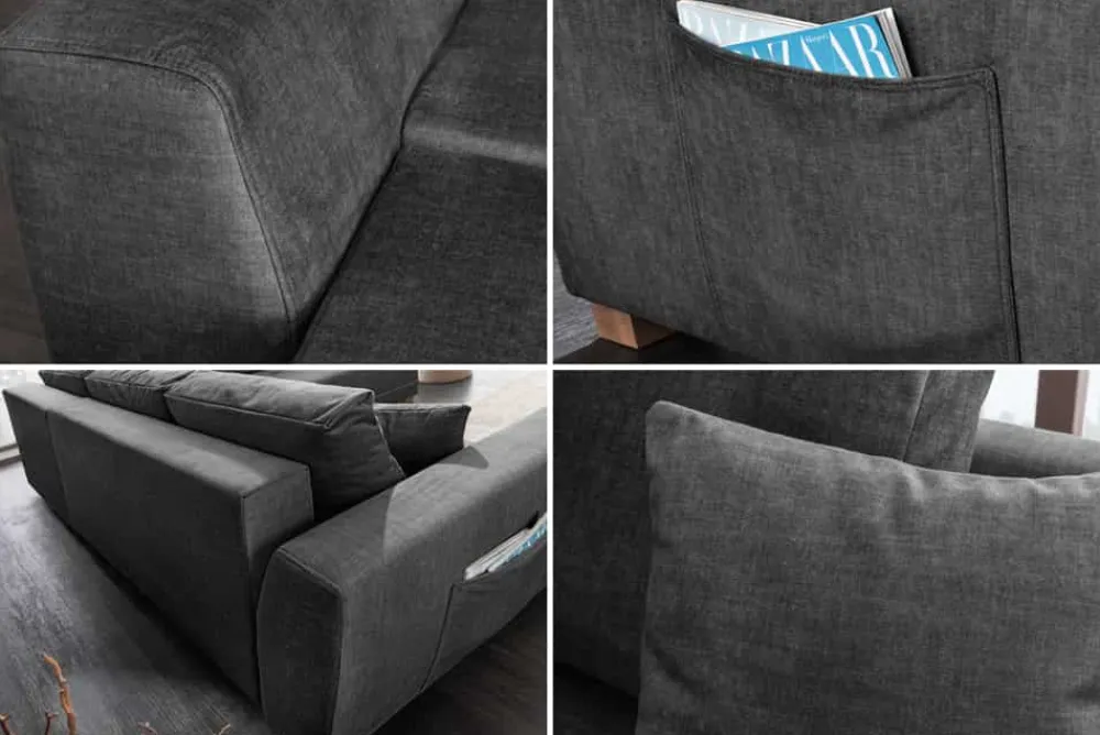 Riess-Ambiente Ecksofa > Modernes Ecksofa NORWAY 250cm grau Vogue Velours Samt Schlafsofa mit Stauraum