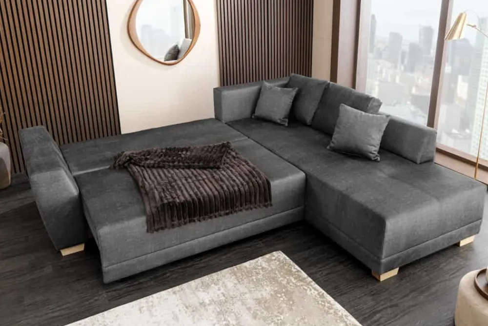 Riess-Ambiente Ecksofa > Modernes Ecksofa NORWAY 250cm grau Vogue Velours Samt Schlafsofa mit Stauraum