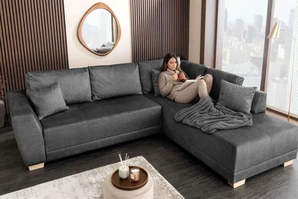 Riess-Ambiente Ecksofa > Modernes Ecksofa NORWAY 250cm grau Vogue Velours Samt Schlafsofa mit Stauraum