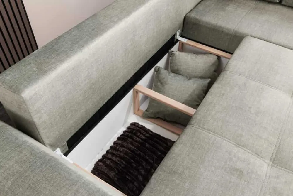 Riess-Ambiente Ecksofa > Modernes Ecksofa NORWAY 250cm taupe Vogue Velours Samt Schlafsofa mit Stauraum