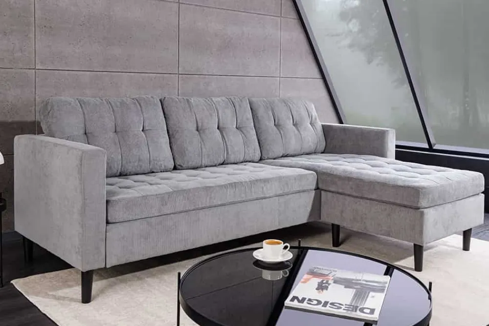 Riess-Ambiente Skandinavisch|Retro Möbel > Modernes Ecksofa STOCKHOLM 220cm grau Cordstoff Federkern 3-Sitzer-Sofa