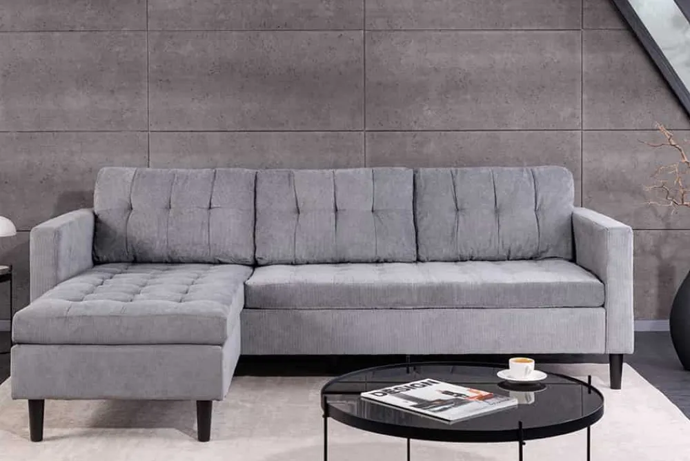 Riess-Ambiente Skandinavisch|Retro Möbel > Modernes Ecksofa STOCKHOLM 220cm grau Cordstoff Federkern 3-Sitzer-Sofa