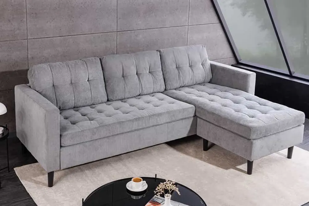 Riess-Ambiente Skandinavisch|Retro Möbel > Modernes Ecksofa STOCKHOLM 220cm grau Cordstoff Federkern 3-Sitzer-Sofa