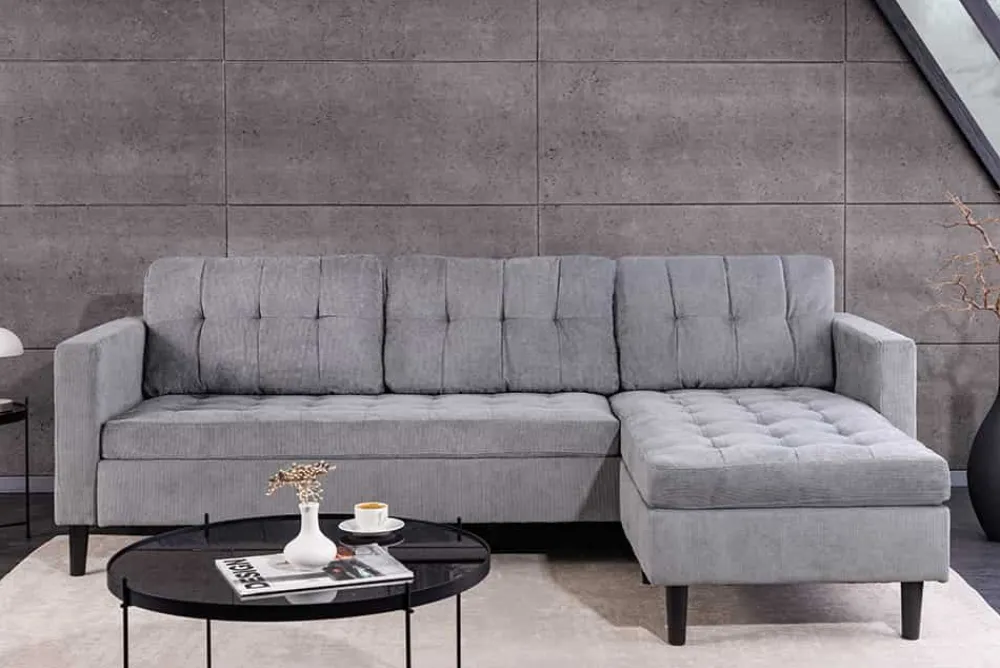 Riess-Ambiente Skandinavisch|Retro Möbel > Modernes Ecksofa STOCKHOLM 220cm grau Cordstoff Federkern 3-Sitzer-Sofa