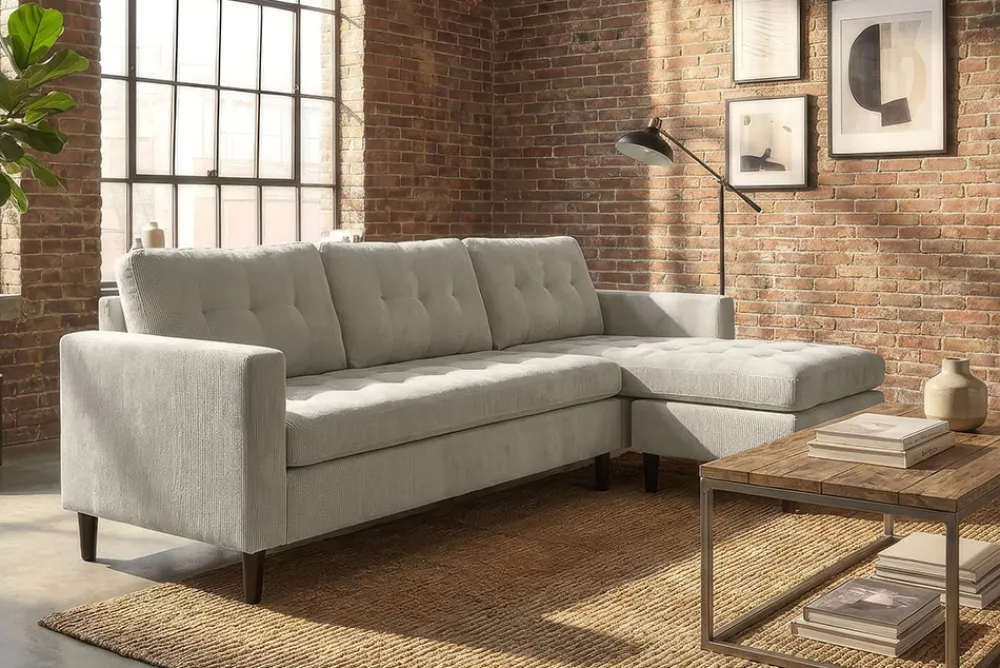 Riess-Ambiente Skandinavisch|Retro Möbel > Modernes Ecksofa STOCKHOLM 220cm hellgrau Cordstoff Federkern 3-Sitzer-Sofa